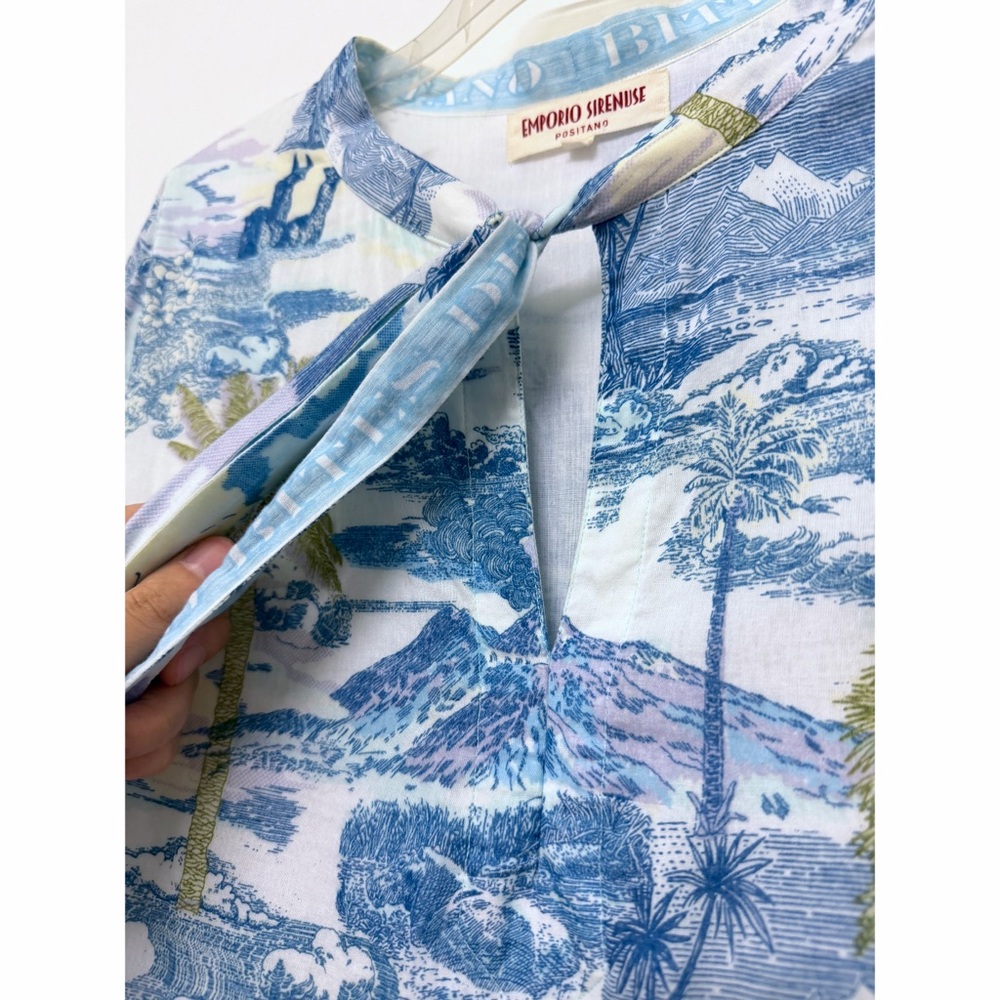 Emporio Sirenuse Tracey Vesuvius Caftan Maxi Dress Blue Volcano Floral Print M L - Picture 6 of 16